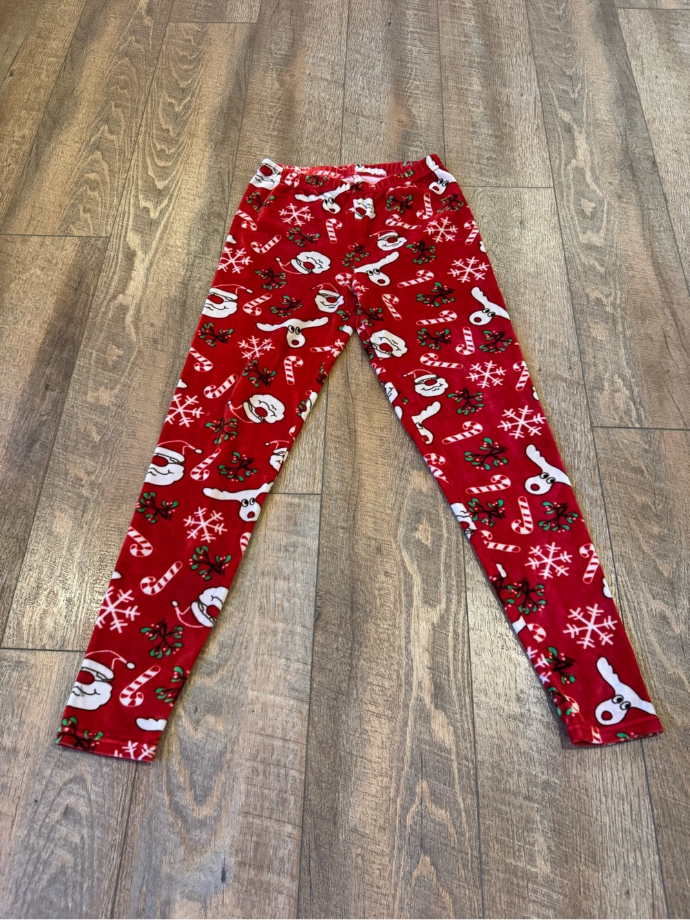 Serra Christmas Fleece Leggings Women’s Large Santa Reindeer Candy Cane